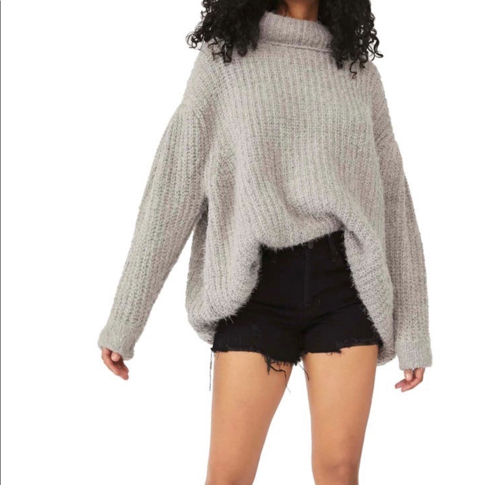 Free People Oasis Gray Oversized Cozy Tunic Sweater S